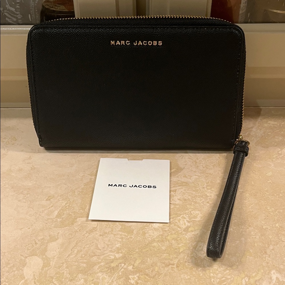 Marc Jacobs Black Leather Clutch with Gold Accents NWOT